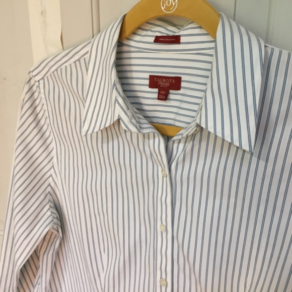 Talbots White and Blue Striped Button Down Cotton Shirt - Picture 7 of 12